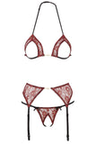 Abierta Fina Red Suspender Set - Angel Lingerie UK