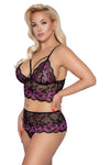 Cottelli Curves Plus Size Black Pink Lingerie Set - Angel Lingerie UK