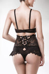 Grey Velvet Floral Lingerie Set - Angel Lingerie UK