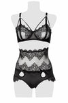 Grey Velvet Floral Lingerie Set - Angel Lingerie UK