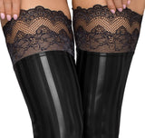 Noir Handmade Lace Wetlook Stockings (XL) - Angel Lingerie UK