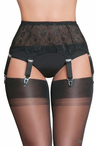 Nylon Dreams 6 Strap Lace Suspender Belt Black - Angel Lingerie UK