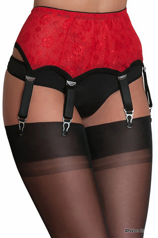 Nylon Dreams 6 Strap Lace Suspender Belt Red - Angel Lingerie UK