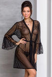 Passion Lovelia Penignoir Dressing Gown Black - Angel Lingerie UK