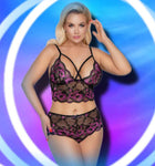 Cottelli Curves Plus Size Black Pink Lingerie Set - Angel Lingerie UK